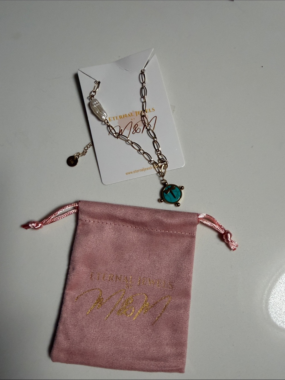 Gold Chain Necklace with Turquoise Pendant - Women Jewelry